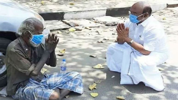 coronavirus: minister jayakumar helps poor old man in chennai coronavirus: minister jayakumar helps poor old man in chennai