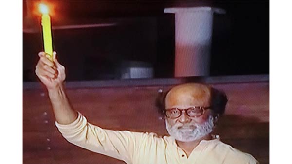 Rajnikanth light off candle to support light for India moment Rajnikanth light off candle to support light for India moment