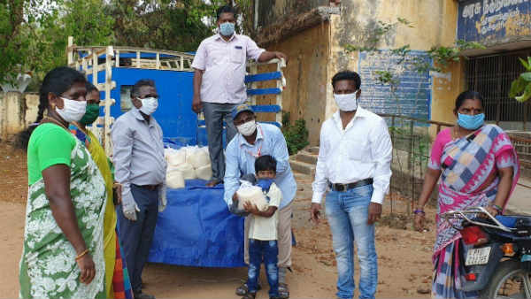 Government school teachers in Puducherry distributed corona relief materials to students Government school teachers in Puducherry distributed corona relief materials to students