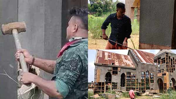 hindu right wing groups demolishing church film set of movie in kalady hindu right wing groups demolishing church film set of movie in kalady