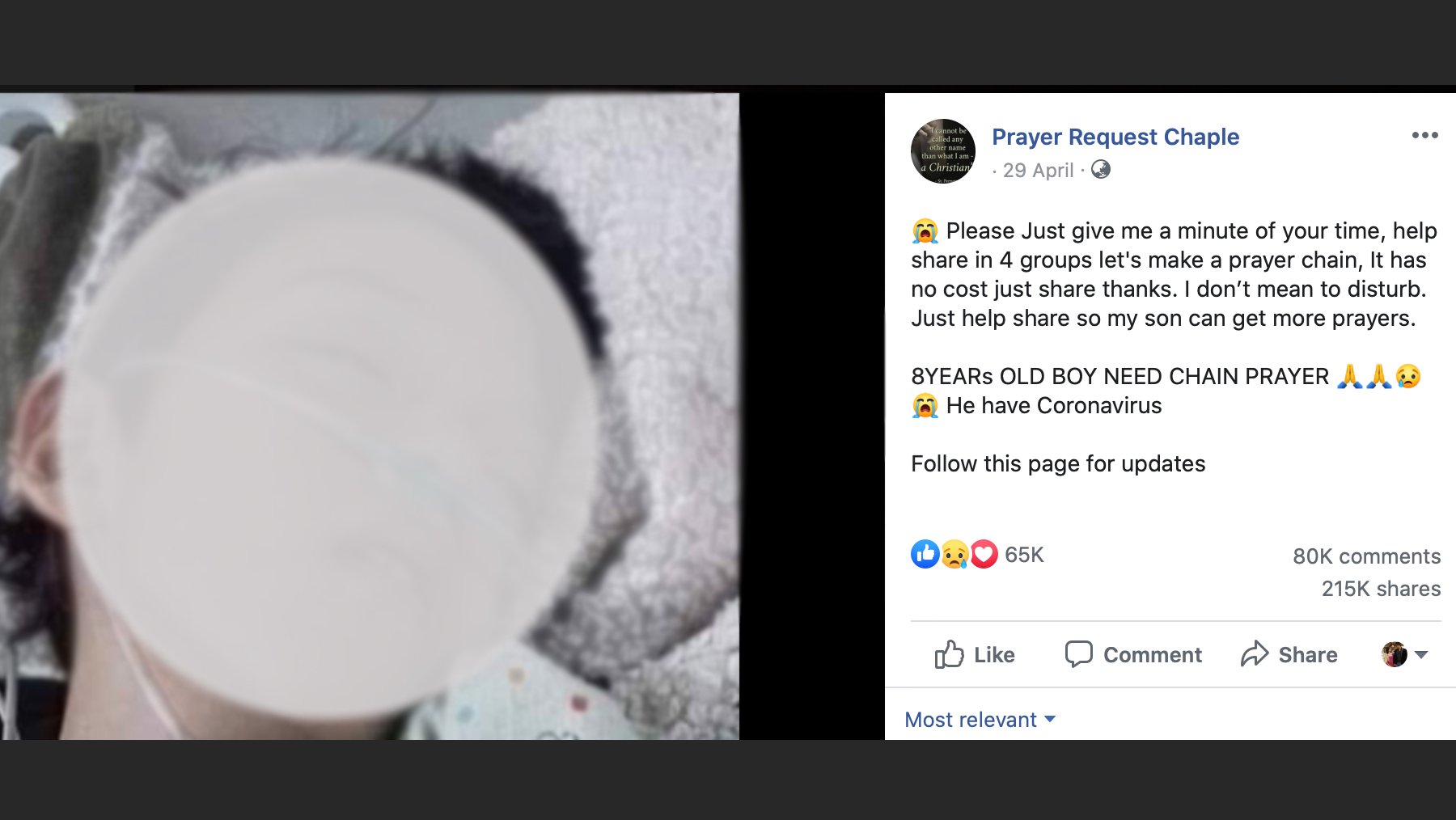 Coronavirus: Fake Image of 8 year old boy suffering from infection Coronavirus: Fake Image of 8 year old boy suffering from infection