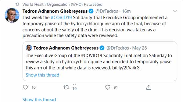 Hydroxychloroquine coronavirus trials to resume, says WHO Hydroxychloroquine coronavirus trials to resume, says WHO