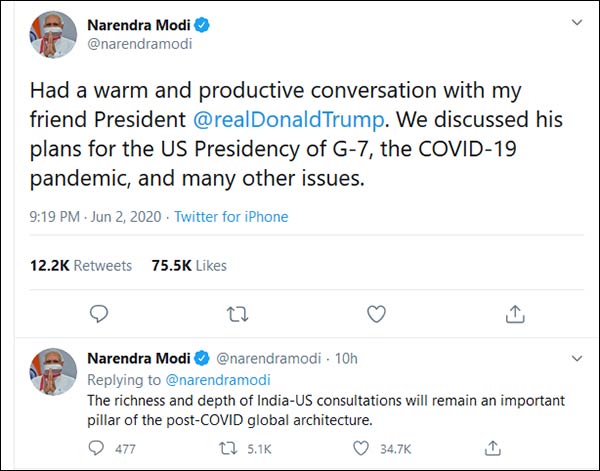 Modi said had a productive conversation with Trump Modi said had a productive conversation with Trump