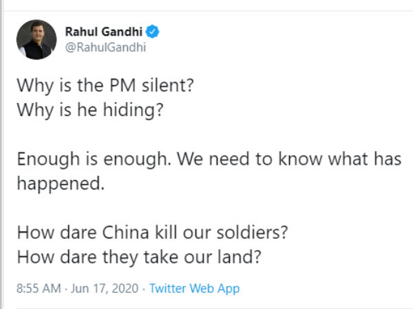 Why is the PM hiding? How dare China kill our soldiers and take our land?: Rahul Gandhi Why is the PM hiding? How dare China kill our soldiers and take our land?: Rahul Gandhi