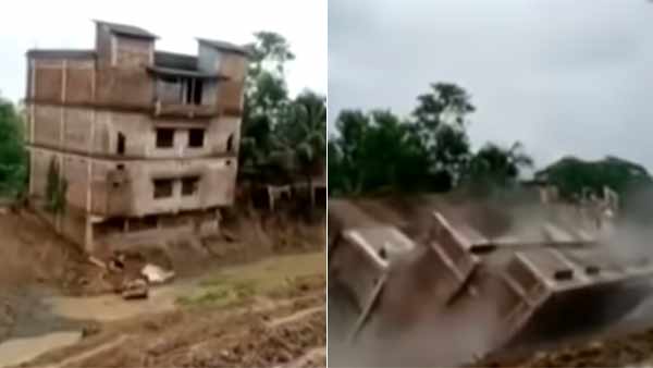 Three storey building falls into canal in West Bengal in 30 seconds Three storey building falls into canal in West Bengal in 30 seconds