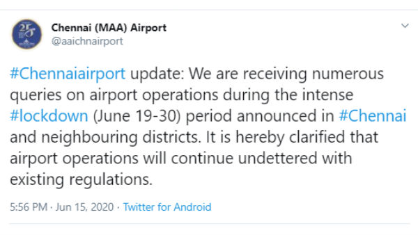 Chennai airport operations will continue during Jun 19-30 Chennai airport operations will continue during Jun 19-30