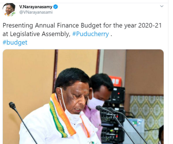 Puducherry CM Narayanasamy presents Budget Puducherry CM Narayanasamy presents Budget