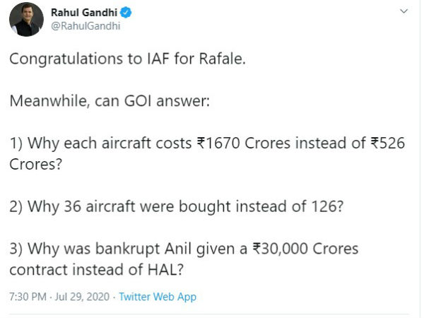 Rafale: Why each aircraft costs ₹1670 Crores instead of ₹526 Crores? asks Rahul Gandhi Rafale: Why each aircraft costs ₹1670 Crores instead of ₹526 Crores? asks Rahul Gandhi