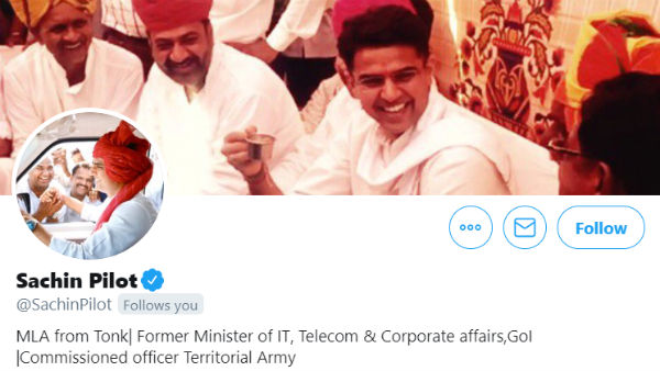 Sachin Pilot changes his bio on Twitter Sachin Pilot changes his bio on Twitter