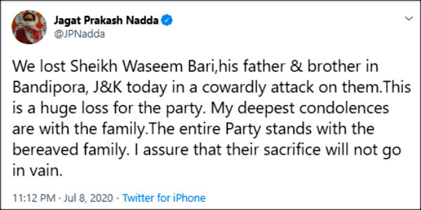 BJP Leader, His Father & Brother Shot Dead by Militants in J&Ks Bandipora BJP Leader, His Father & Brother Shot Dead by Militants in J&Ks Bandipora