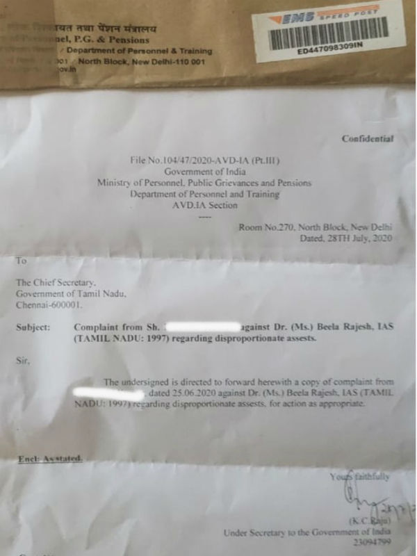 Ministry of Personnel orders Chief Secretary to take action against Beela Rajesh Ministry of Personnel orders Chief Secretary to take action against Beela Rajesh