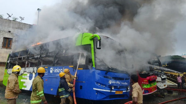 Koyambedu omni bustand fire accident 5 buses Damage Koyambedu omni bustand fire accident 5 buses Damage