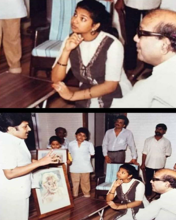 Karunanidhi and Kanimozhi visited at Sivakumar house on 1989 Viral photos Karunanidhi and Kanimozhi visited at Sivakumar house on 1989 Viral photos