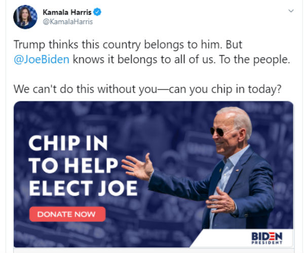 Kamala Harris says that Trump thinks this country belongs to him Kamala Harris says that Trump thinks this country belongs to him