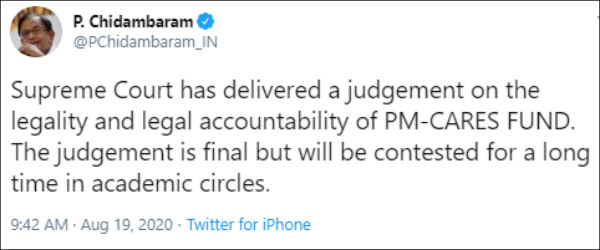 PM CARES questions: P Chidambaram, raises questions PM CARES questions: P Chidambaram, raises questions