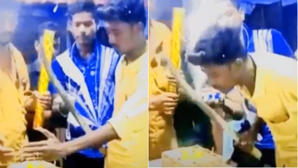 Youngsters celebrate birthday party using knife in Trichy Youngsters celebrate birthday party using knife in Trichy