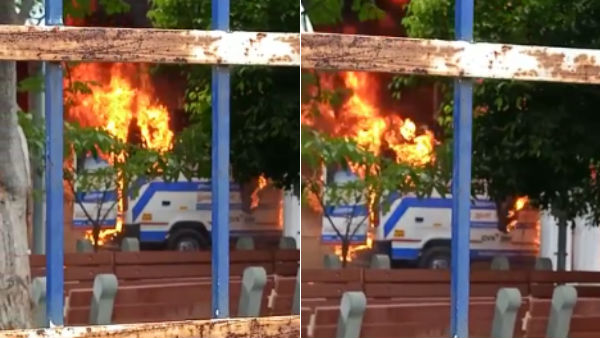 Ambulance vehicle caught in fire in Chengelput Ambulance vehicle caught in fire in Chengelput