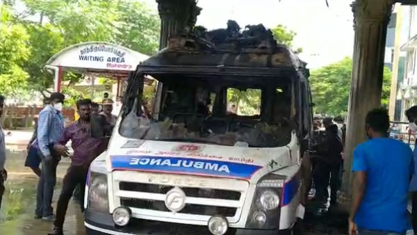 Ambulance vehicle caught in fire in Chengelput Ambulance vehicle caught in fire in Chengelput