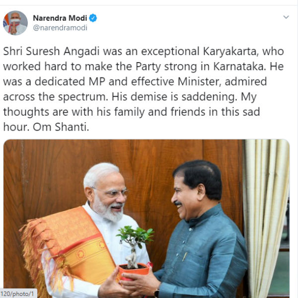 Suresh Angadi dedicated MP and effective Minister says Modi Suresh Angadi dedicated MP and effective Minister says Modi