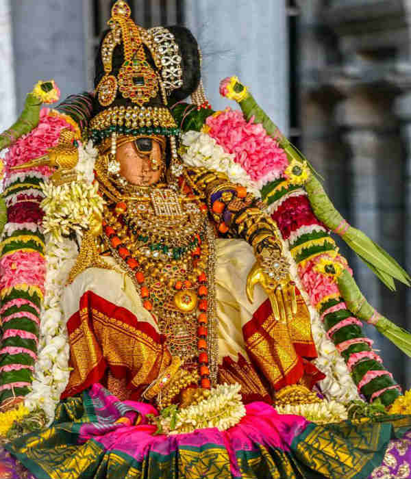 வைர பதக்கம் பவள மாலை அணிந்த தாயார்