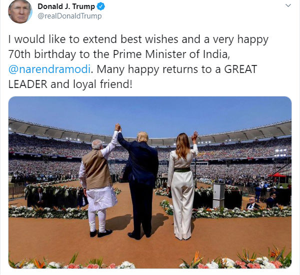 Donald Trump wishes Narendra Modi on 70th birthday Donald Trump wishes Narendra Modi on 70th birthday