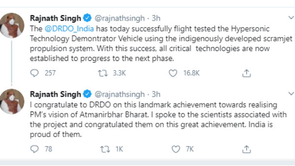 India has today successfully tested the Hypersonic Technology Demonstrator with scramjet engine India has today successfully tested the Hypersonic Technology Demonstrator with scramjet engine