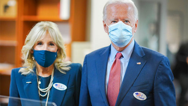 Democratic presidential candidate Joe Biden casts a vote for us presidential election 