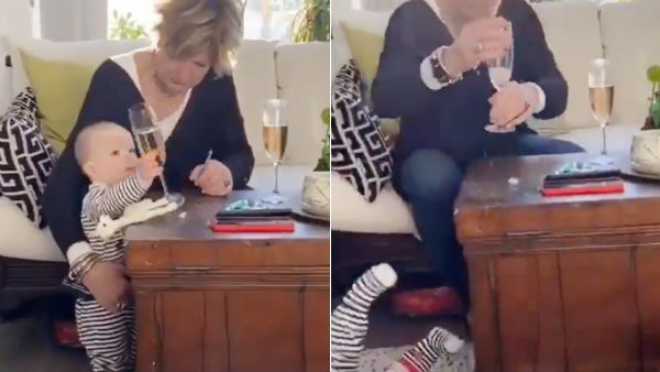 Viral video of elderly woman lets toddler fall to the floor while saving a glass Viral video of elderly woman lets toddler fall to the floor while saving a glass