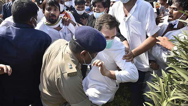 Rahul Gandhi was pushed to the ground security personnel didnt react Rahul Gandhi was pushed to the ground security personnel didnt react
