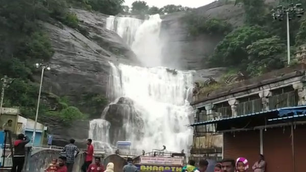 Courtallam Falls flooded with water due to good rain Courtallam Falls flooded with water due to good rain