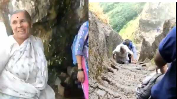 Viral video of 68 year old woman climbing Harihar Fort in Maharashtra Viral video of 68 year old woman climbing Harihar Fort in Maharashtra