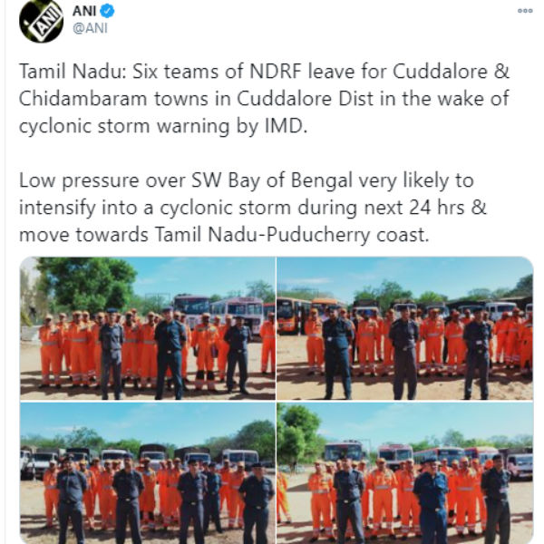 Cyclone Nivar: Six teams of NDRF leave for Cuddalore & Chidambaram towns Cyclone Nivar: Six teams of NDRF leave for Cuddalore & Chidambaram towns