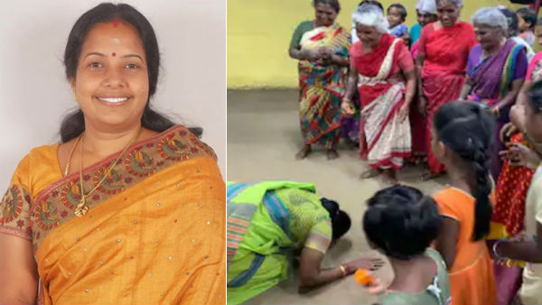BJP Vanathi Srinivasan fell at the feet of her Village People BJP Vanathi Srinivasan fell at the feet of her Village People