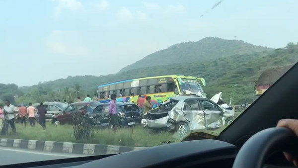 Terrible accident in Dharmapuri - Four killed when 15 vehicles collided with each other Terrible accident in Dharmapuri - Four killed when 15 vehicles collided with each other