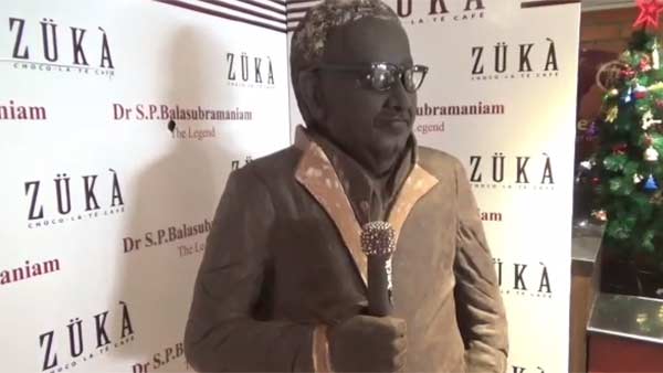 A 5.8 feet high chocolate statue of SP Balasubramaniam created in Puducherry A 5.8 feet high chocolate statue of SP Balasubramaniam created in Puducherry