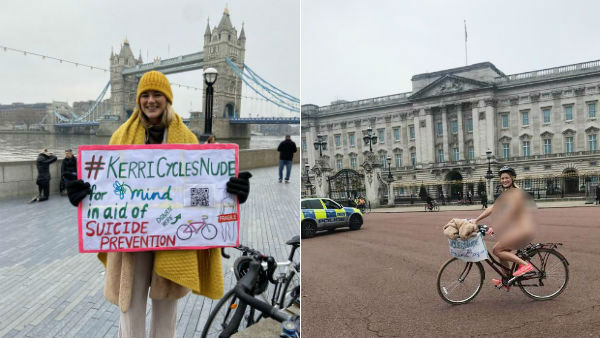 Naked woman cycles around london for Charity Naked woman cycles around london for Charity