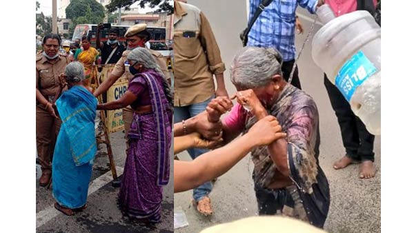 Four grandmothers attempt to set fire before Coimbatore Collectorate Four grandmothers attempt to set fire before Coimbatore Collectorate