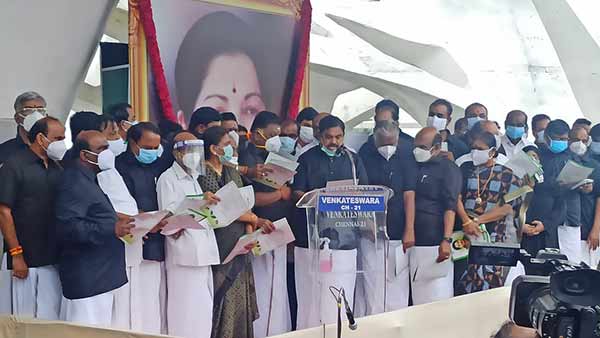Jayalalitha Memorial Day: AIADMK workers and OBS EPS Pledge Jayalalitha Memorial Day: AIADMK workers and OBS EPS Pledge