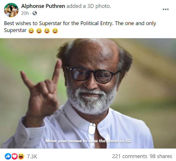 Argument between Alphonse Puthren and Netizens over Rajinis political entry Argument between Alphonse Puthren and Netizens over Rajinis political entry