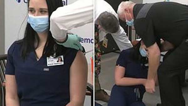 Nurse faints live on TV Minutes after getting covid19 vaccine Nurse faints live on TV Minutes after getting covid19 vaccine