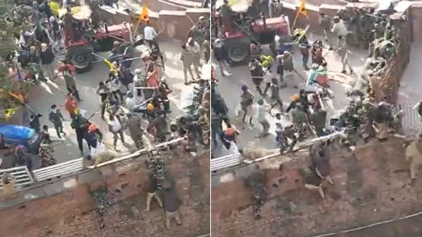 Delhi Protestors attacked Police at Red Fort video goes viral Delhi Protestors attacked Police at Red Fort video goes viral