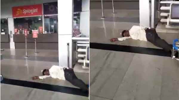 Drunkard laying down in Chennai airport Drunkard laying down in Chennai airport