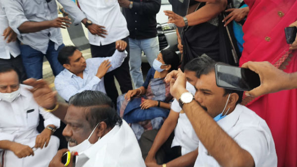 DMK MP Kanimozhi stopped by Police near Pollachi DMK MP Kanimozhi stopped by Police near Pollachi