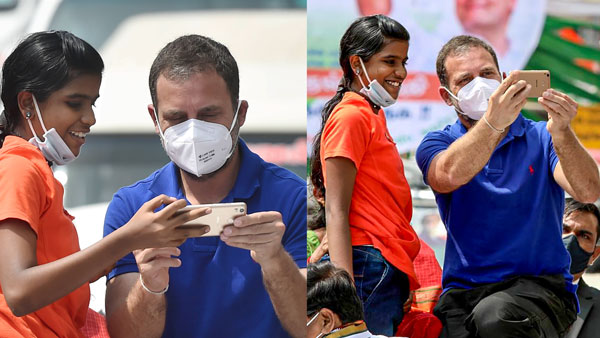 Rahul gandhi selfie with girl in Erode, viral video Rahul gandhi selfie with girl in Erode, viral video