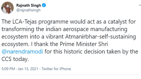 Cabinet Committee approves 83 Tejas deal worth Rs 48,000 crore Cabinet Committee approves 83 Tejas deal worth Rs 48,000 crore