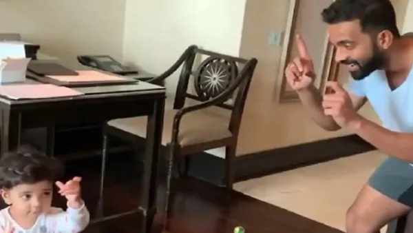 Rahane shakes leg with daughter on quarantine in Chennai ind vs eng Rahane shakes leg with daughter on quarantine in Chennai ind vs eng