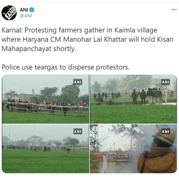 Haryana CM Khattars kisan mahapanchayat: Police uses tear gas to stop farmers Haryana CM Khattars kisan mahapanchayat: Police uses tear gas to stop farmers