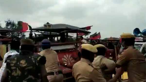 Tiruvarur farmers tractor rally Tiruvarur farmers tractor rally