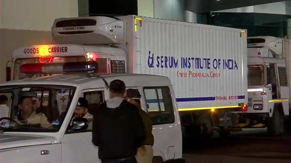 Trucks carrying Covishield vaccine leave Punes Serum Institute Trucks carrying Covishield vaccine leave Punes Serum Institute
