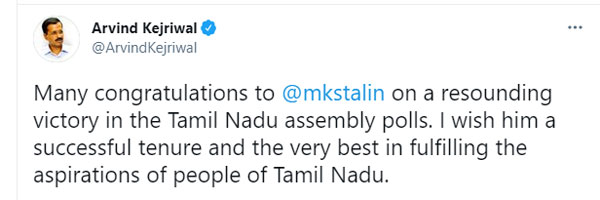 Delhi CM Arvind Kejriwal congratulates MK Stalin Delhi CM Arvind Kejriwal congratulates MK Stalin